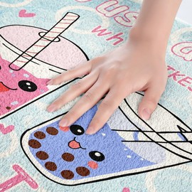 Feelyou Boba Bath Mats for Bathroom Just a Girl Who Loves Boba Btah Rugs for Shower Tub Kawaii Bubble Tea Stuffed Bathroom Rugs for Kids Adults Cartoon Boba Bathroom Accossories 16"x24"