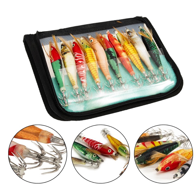 Wood Shrimp Squid Hook Lures Wood Shrimp Bait with Squid