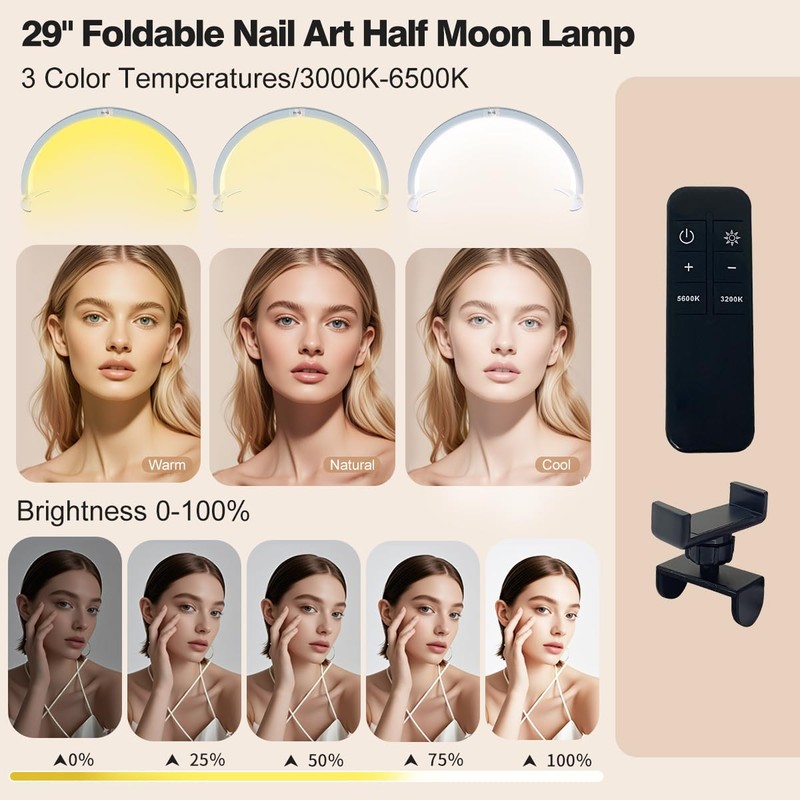 29in Half Moon Light for Nail Desk, Foldable Nail Light