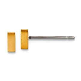 2mm Titanium Brushed Yellow Ip Plated Rectangel Post Earrings 5x2mm Wide Stud Earring for Women