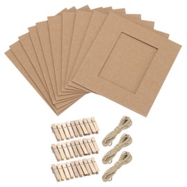 MECCANIXITY 30PCS Paper Photo Frames, 4 x 4 Inch Cardboard Picture Frames with Clips & Strings, DIY Photo Hanging Display for Home Office Decor, Brown