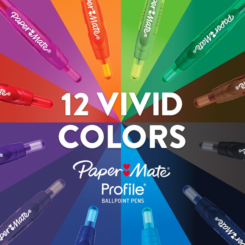 Paper Mate Profile Retractable Ballpoint Pens Bold, 1.4mm, Assorted Colors,