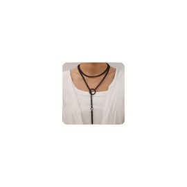 Slip Chain Necklaces for Women,Stainless Steel O-Ring Adjustable Lariat Heart Y-Necklace,Punk Gothic Cuban Collar Choker Necklace for women (Black, 36.5")