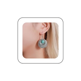 Inateannal Vintage Turquoise Dangle Earrings Ethnic Fan-Shaped Drop Earrings Statement Hook Earrings For Women Girls, Alloy Steel