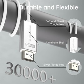 YSerendept Fiber Optic HDMI 2.1 Cable, Super Soft&Lightweight Active Optical HDMI 2.1 Cord, Compatible with Projector, Game Console, PC, TV, Monitor etc (33ft)