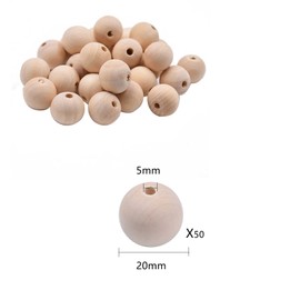 UOWAN 50 PCS Natural Wood Beads 20mm Round Wooden Loose Beads Unfinished Wood Spacer Beads Large Wooden Beads Decoration For Crafts Jewellery Making Macrame Bracelet Making Adults Kids Childern