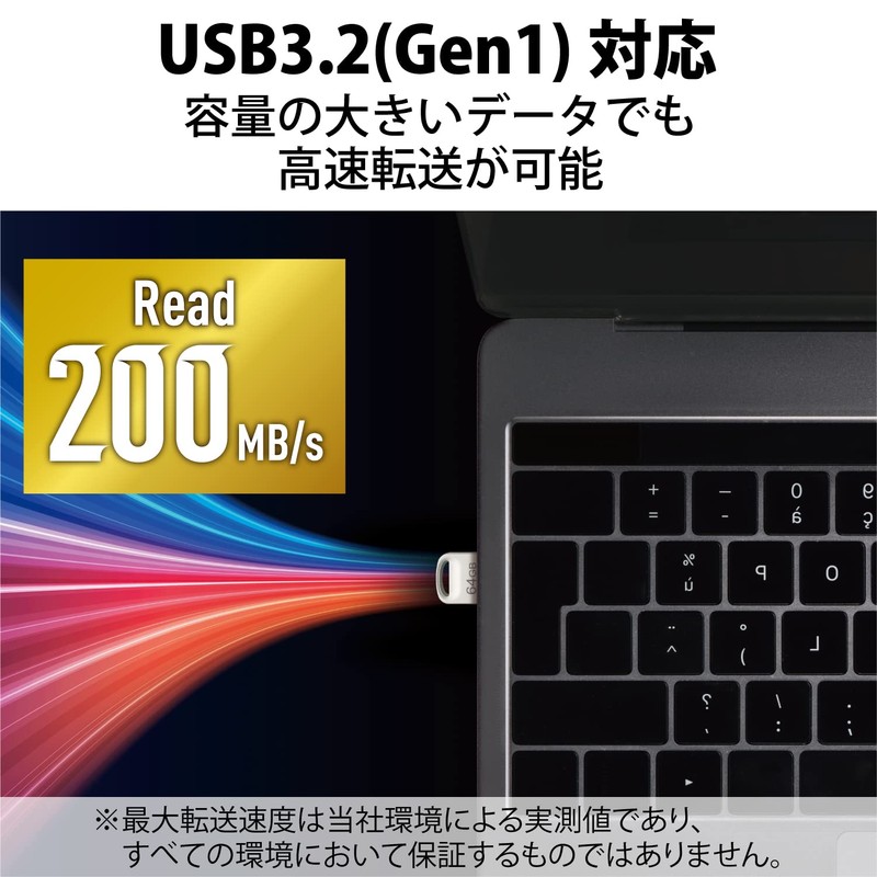 Elecom MF-SU3A032GSV USB Memory, 32 GB Compatible with USB 3.2