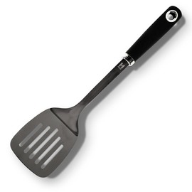 HENSSLERS® Stainless Steel Spatula [With Black Titanium Coating] - Metal Spatula with Ergonomic Handle Henssler's Kitchen Friend - Frying Turner Heat-Resistant, Robust and Scratch-Free