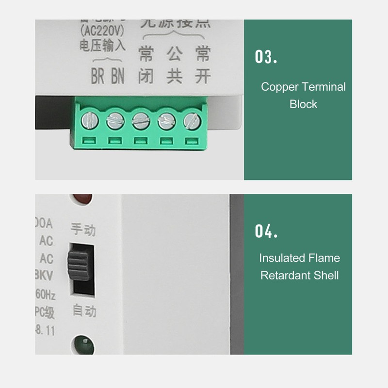 Dual Power Automatic Transfer Switch 4P Fast Switching AC400V 100A