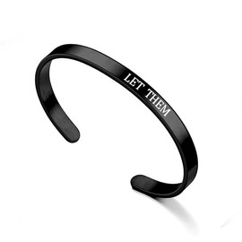 Q&D&S Let Them Cuff Bracelet, Inspirational Engraving Bracelets Stainless Steel Open Adjustable Friendship Cuff Bangle Jewelry Gifts for Best Friends (Black)