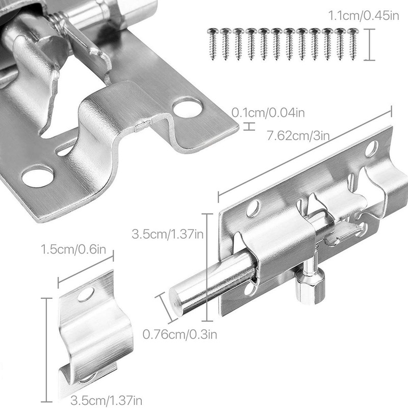 2 pcs 3 Inch Barrel Bolt Security Lock, Stainless Steel