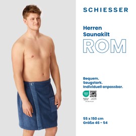 Schiesser Rome Sauna Kilt for Men Made of Absorbent Terry Cotton, Made in Green, Certified, Colour: Dark Blue, Size: 46-54