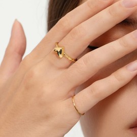 ALEXCRAFT Hammered Rings Gold Silver 925 Heart Women's Adjustable Jewellery for Women Girlfriend Mum Engagement Promise Ring Jewellery