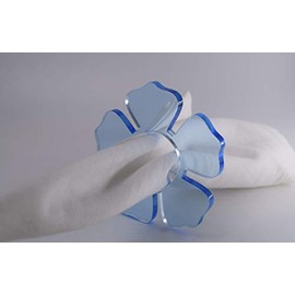 Altoona Set of 4 Acrylic Lucite Petals Napkin Rings with Velvet Holder 3.5" x 3.5" Blue Sky Crystal