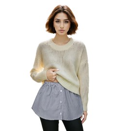 WaJuemy Shirt Extender for Women Mini Adjustable Layering Fake Top Lower Sweep Shirts Extenders Half Slip Length Removable Layer Plus Size Undershirt Skirt(Medium, 03 Black/White Stripe)