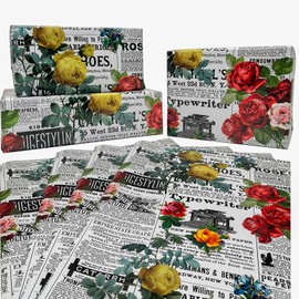 Dtiafu Vintage Newspaper Wrapping Paper Retro Floral Gift Wrap Paper - Rustic Wrapping Paper for Christmas Wedding Holiday - 20 x 28 Inch Per Sheet （6 Sheet）