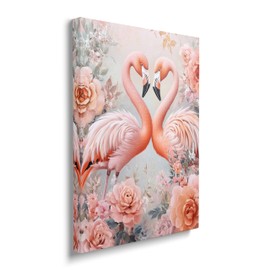 Flamingo Canvas Wall Art Tropical Animal Pictures for Kitchen Living Room Bedroom Bathroom Office Pink Flamingo Print Floral Painting Home Modern Artwork Framed Wall Art Decor 16" x 12"