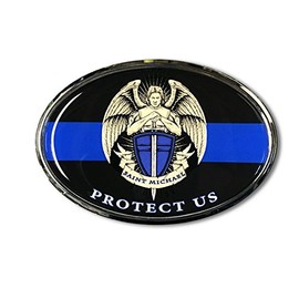 SAINT MICHAEL THIN BLUE LINE POLICE CHROME Domed Decal Emblem 3D 3.25"x 2.25" Support police, Saint Michael protect us, Police officer, Police sticker