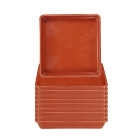 PATIKIL 10 Inch Plant Saucer Tray, 10 Pack PP Plastic Square Plant Saucer Flower Planter Drip Tray for Indoors Outdoors Patio Balcony, Terracotta