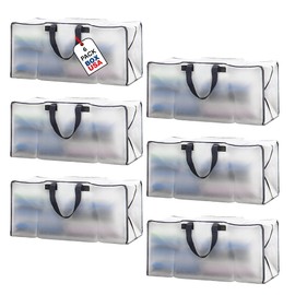 BOX USA 6 Pack Extra Large Clear Moving Bags with Handles & Zippers | Heavy Duty Storage Totes, Packing, Dorm Room Essentials & College Space Saving