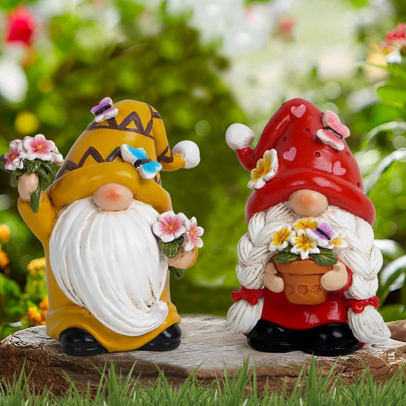 Hodao Spring Dance Gnome Set - Butterfly Gnome Figurine Holding