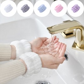 2-Pack Face Washing Wristbands & Hairband Set - High Elasticity, Water Flow Protection, Sleeve Guard Pink 13ea