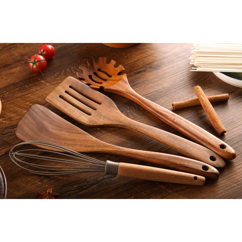 NAYAHOSE Wooden Kitchen Utensils Set with Holder, NAYAHOSE 11 Pcs