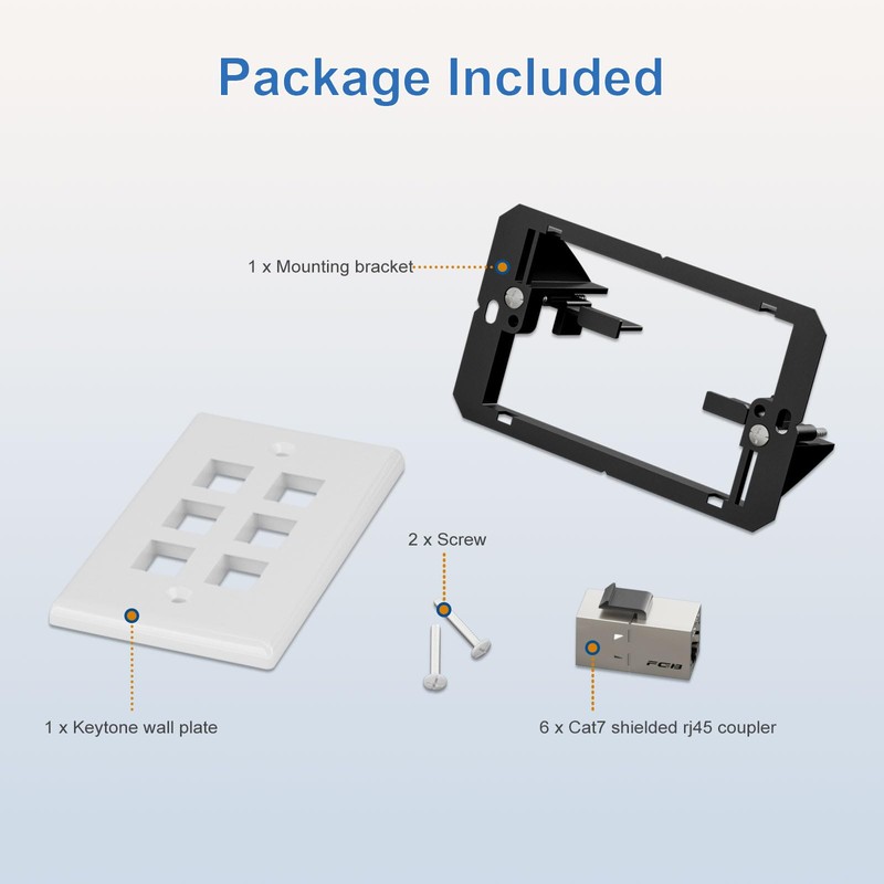 FGB 6 Port White Keystone Ethernet Wall Plate with Mounting