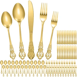 Dandat 120 Piece Generous Stainless Steel Flatware Set Luxury Gold Cutlery Set Service for 24 Vintage Silverware Set Retro Kitchen Utensil Set Include Fork Spoon Knife for Wedding Birthday Party
