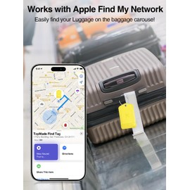 TopMade Smart Luggage Tag with Apple Find My, Premium Leather Luggage Tags for Suitcase, Travel Bags, Backpacks, Anti-Loss Luggage Tag Tracker for Travel with Privacy Name Id Card, Rechargeable,Yellow