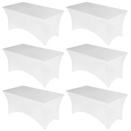 Fixwal 6 Pack Table Cloth Rectangle Table, 6FT Table Cover, White Table Cloth Rectangle Fitted Rectangular Stretch Tablecloth, Washable Patio Table Cover (White, 72L x 30W x 30H Inch)