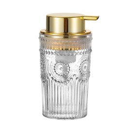 LEICURACE Glass Foam Soap Dispenser, Refillable Foaming Pump Bottle with Gold Pump, Foam Hand Soap Dispenser for Bathroom Kitchen,Modern Home Bathroom Decor（Foam Type/Large Clear）