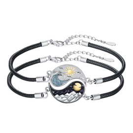OHAYOO Yin Yang Partner Bracelets Made of 925 Sterling Silver - Symbol of Eternal Connection | Matching Bracelets for Couples & Best Friends