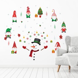 WALPLUS Christmas Combo Decorations Wall Stickers Cute Gnomes and Snowman Wall Art Window Display Clings Display Decals Living Room Sale Clearance Home Living Room Bedroom DIY Gift