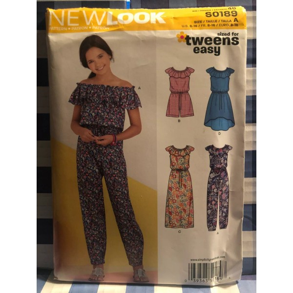Simplicity Pattern #S0189 Girls Tween Jumpsuit Dress Hi-Low Off Shoulder