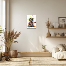 Axglnumber Dachshund Wall Art Dog Playing Guitar Wall Decor Artwork Framed Funny Animal Pictures Prints Modern Dog Wall Art Bedroom Decor 08x12 inches