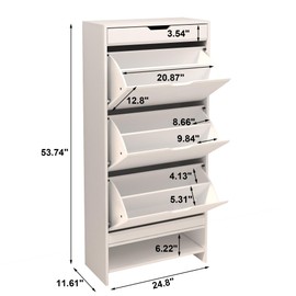 GLSCASA Shoe Cabinet with Shoe Cabinet with 3 Flip Drawers, Entryway Shoe Storage Cabinet with Open Shelf and Top Drawer, Free Standing Shoe Rack Storage Organizer for Entryway,Hallway,Closet, White