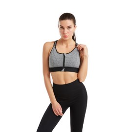 BSLVWG Sport BHS für Frauen Front Zip Sport BHS mit abnehmbaren Pads Nahtloser Yoga BH Verstellbare Riemen Running Training BH (DE/NL/SE/PL, Alphanumerisch, XXL, Große Größen, Regular, Grau)
