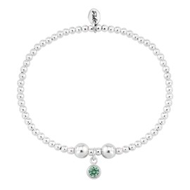 Trink Brand Sterling Silver Beaded Birthstone Bracelet for May Emerald CZ