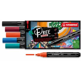 Acrylic Marker - STABILO FREE Acrylic - T300 2-3mm Bullet Tip Urban - Wallet of 5 - Assorted colours