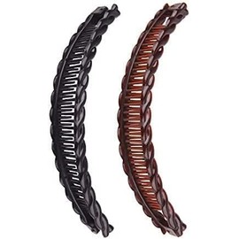2 Pcs Large Banana Clips Fish Clips Long Hair Clips Banana Fish Clip Comb Grip Hair Accessories (One Black And One Brown)