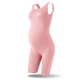 SUNNYBUY Women's Maternity Shapewear Bodysuit Seamless Pregnancy Bumpsuit Ribbed Bodycon Pajamas Tank Top Shorts Romper, Pink XL