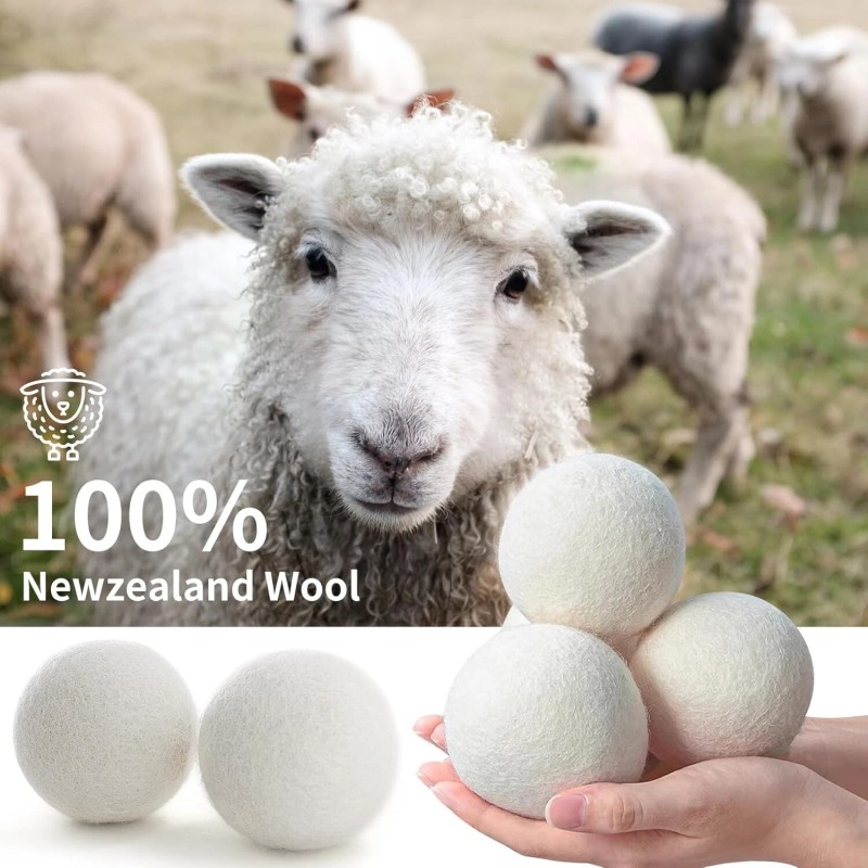 Reusable 100% New Zealand Wool Dryer Balls - Fluffier, Softer