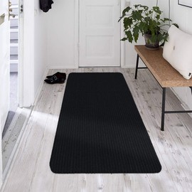 Ottomanson Scrabe Rib Collection Waterproof Non-Slip Rubberback Solid Design 2x5 Indoor/Outdoor Runner Rug, 2' x 5', Black
