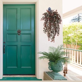 Artificial Hanging Ivy, Fake Reddish Brown Leaves Vines Plastic Plants Greenery UV Resistant Plant for Indoor Outdoor Garden Office Bathroom Decor Wedding Party Baskets DIY Decoration Red 2 Pack