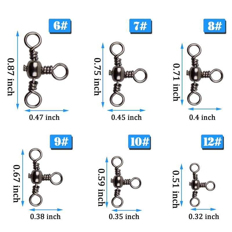 AGOOL 3 Way Swivels Fishing Tackle, 50/100pcs Crossline Barrel Swivel