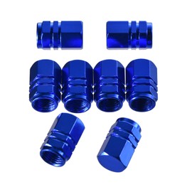EBOOT 8 Pcs Blue Tire Stem Valve Caps Wheel Valve Covers Universal Car Dustproof Aluminum Tire Caps Hexagon Shape for Cars Truck Motorcycle SUV Bike