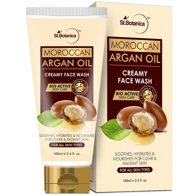 StBotanica Moroccan Argan Oil Creamy Face Wash - Soothes, Hydrates, Nourishes For Clear & Radiant Skin - No Parabens, Sulphate, Silicones - 100mL