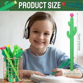 Outus 24 Pieces Cactus Pens Cactus Shaped Roller Pens Kids Green Cactus Pens Saguaro Shaped Pen Black Gel Ink with Flower for Classroom Office School Student Gift Supplies Cactus Decor(Fresh Style)