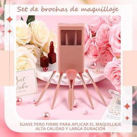 Lumbor37 Kit de Brochas para Maquillaje para Viaje Mini, Set de Brochas para Maquillaje con Estuche Espejo, Portátil para Viajes a Casa, 5 Uds